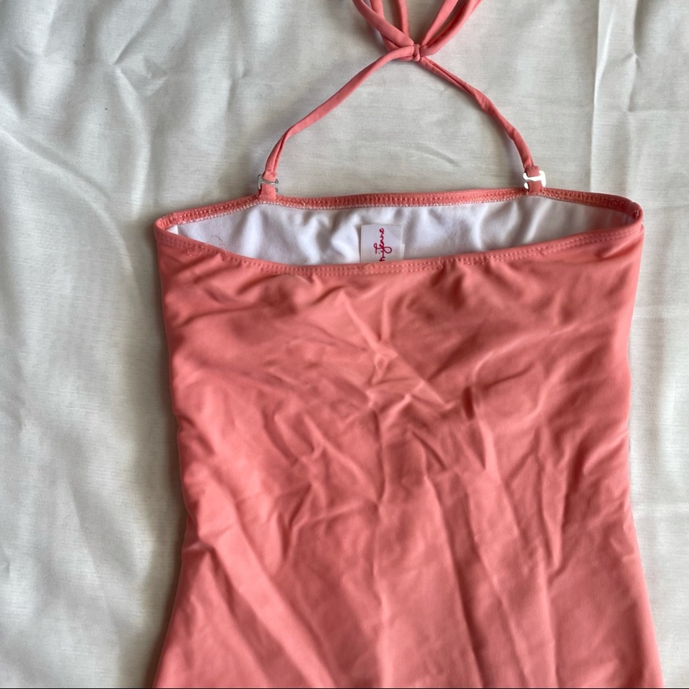 Kortni Jeane One Piece Swimsuit Halter Ruched Strapless Swim XS Pink Tie Back - Picture 3 of 10